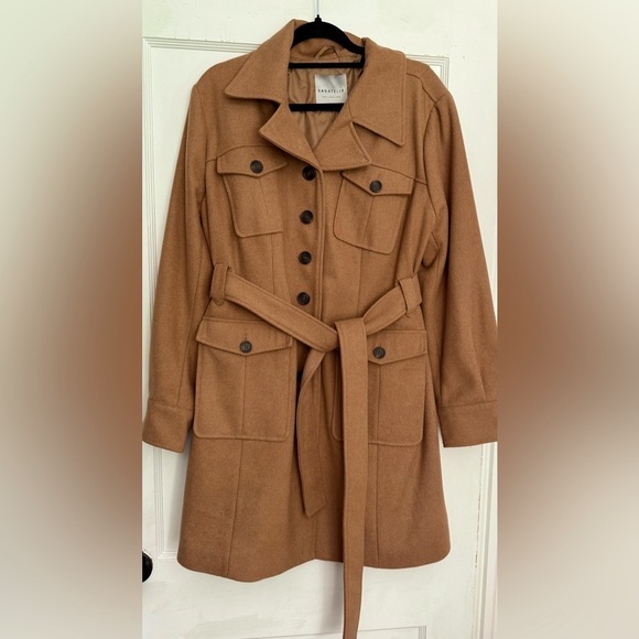 bagatelle Jackets & Blazers - Bagatelle Lined Wool Blend Camel Belted Trench Coat Size 1X